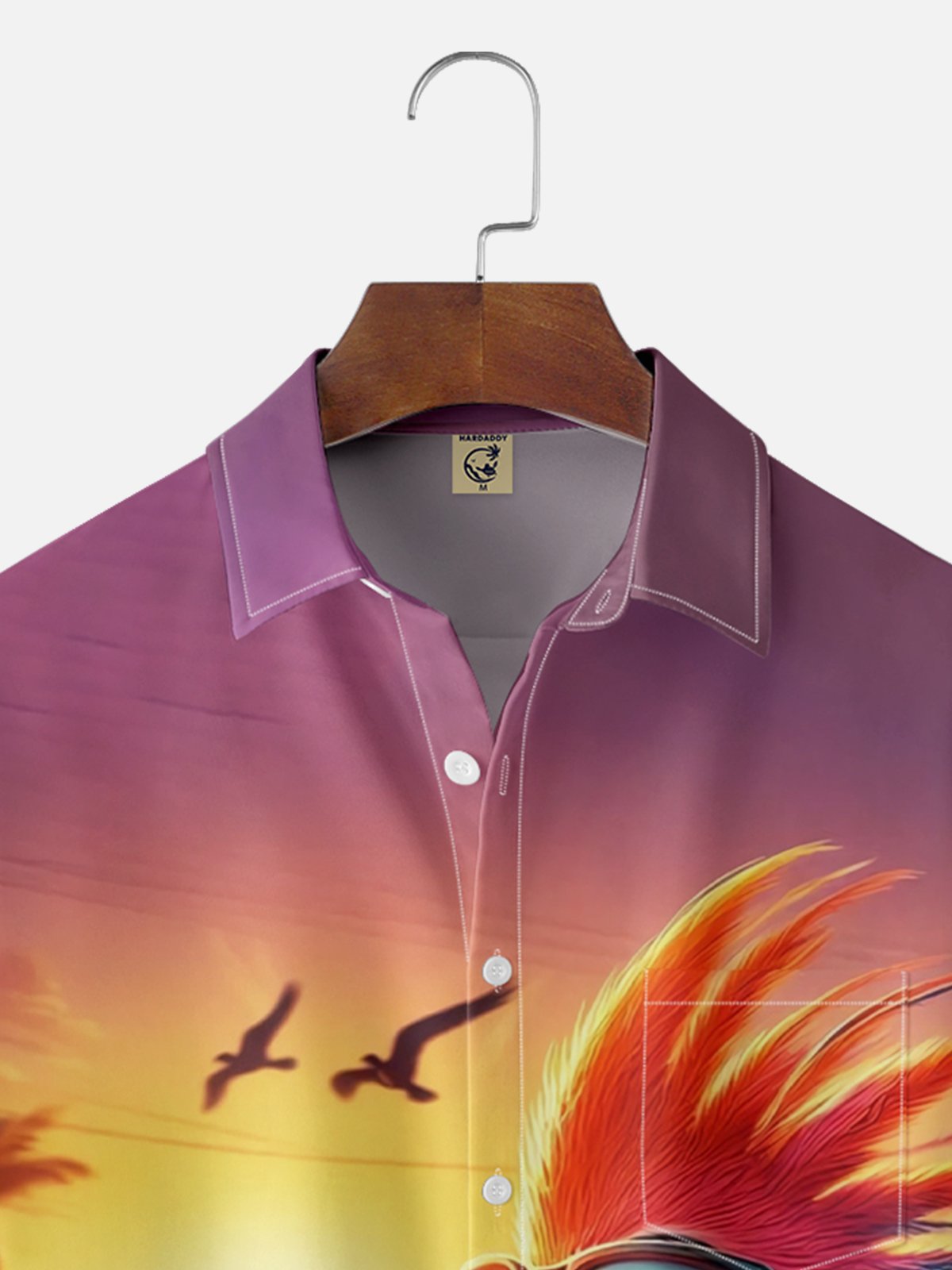 Moisture Wicking Hawaiian Car Vacation Parrot Chest Pocket Casual Shirt