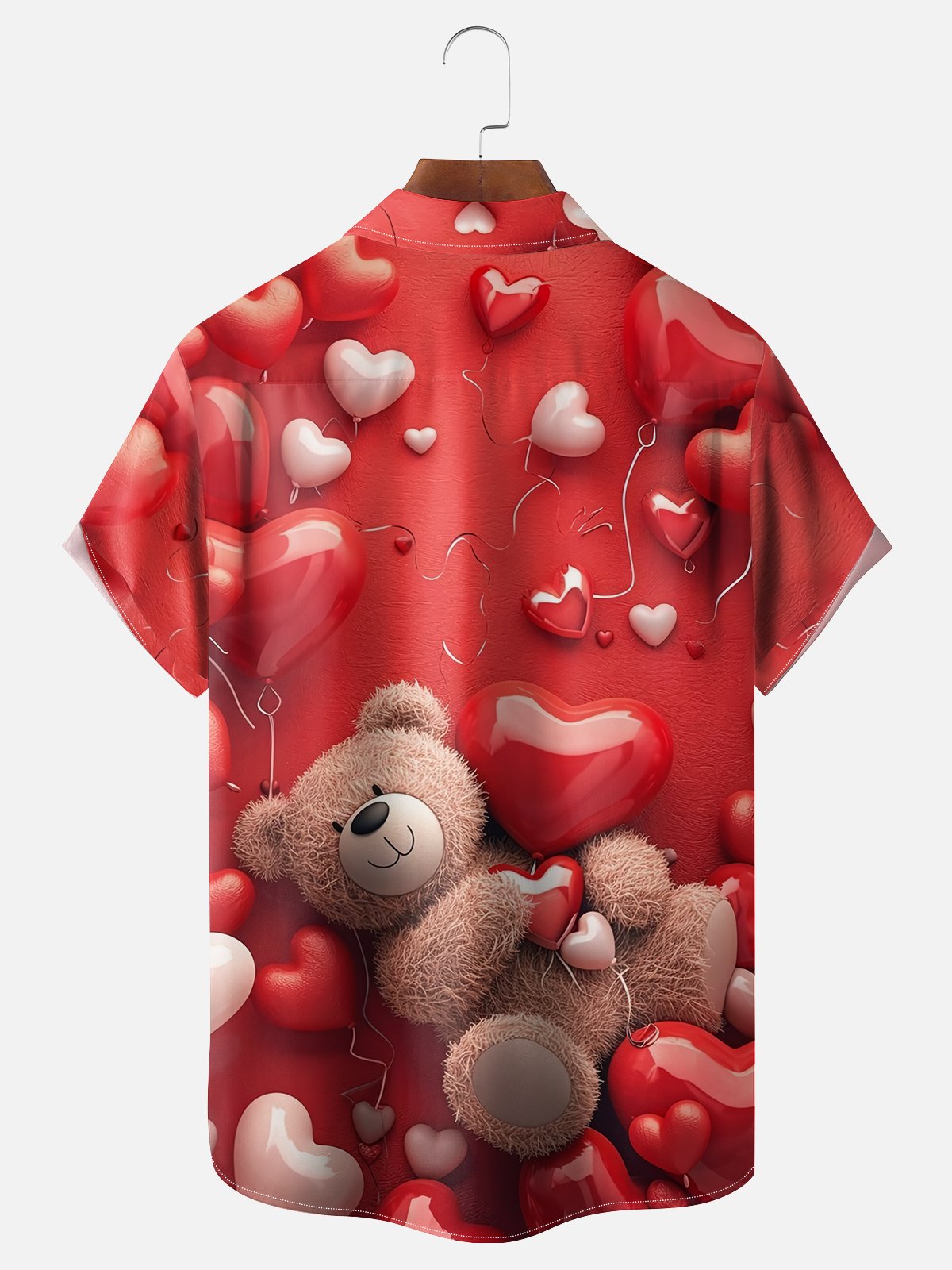 Moisture-wicking Valentine's Day Bear Heart Red Chest Pocket Hawaiian Shirt