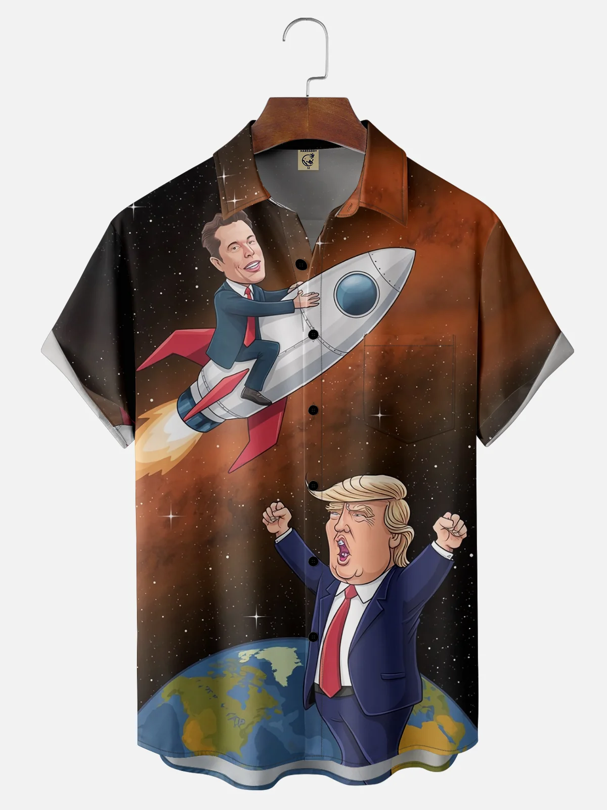 Moisture Wicking Musk Trump Space Spaceship Chest Pocket Casual Shirt