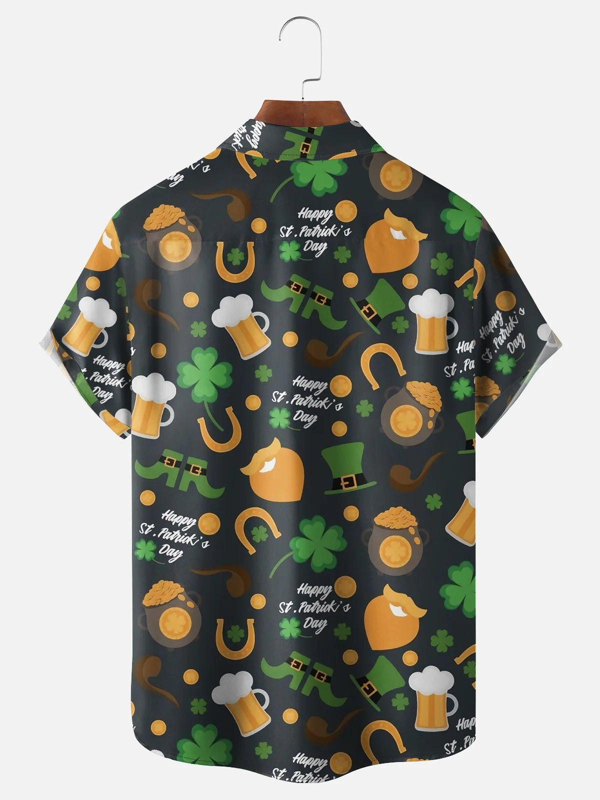 Moisture-wicking St Patrick‘s Day Shamrock Beer Chest Pocket Casual Shirt