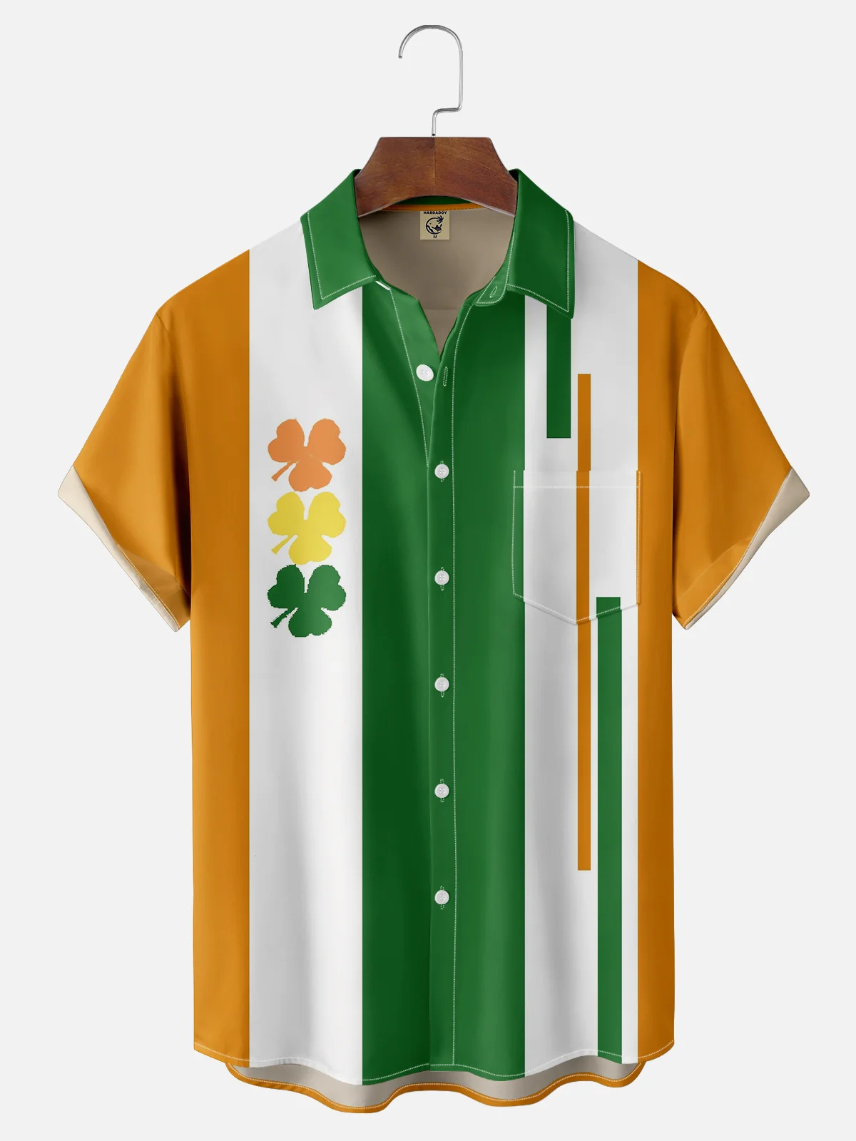 Moisture Wicking St. Patrick's Day Shamrock Chest Pocket Casual Bowling Shirt