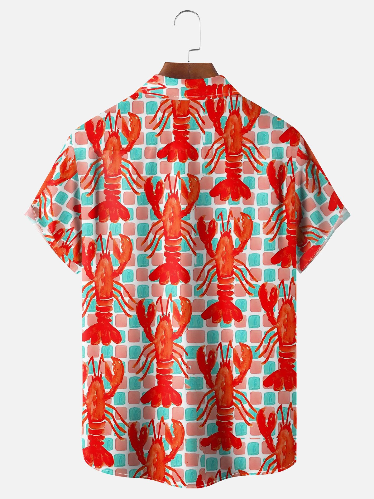 Moisture-wicking Lobster Art Print Red Chest Pocket Hawaiian Shirt