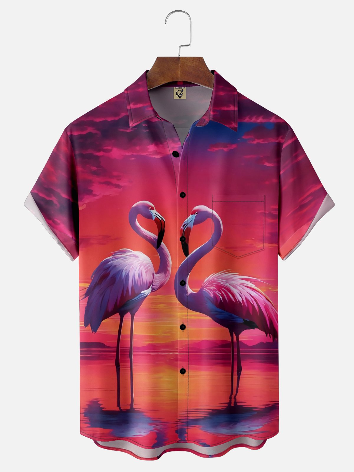 Moisture-wicking Flamingo Chest Pocket Hawaiian Shirt