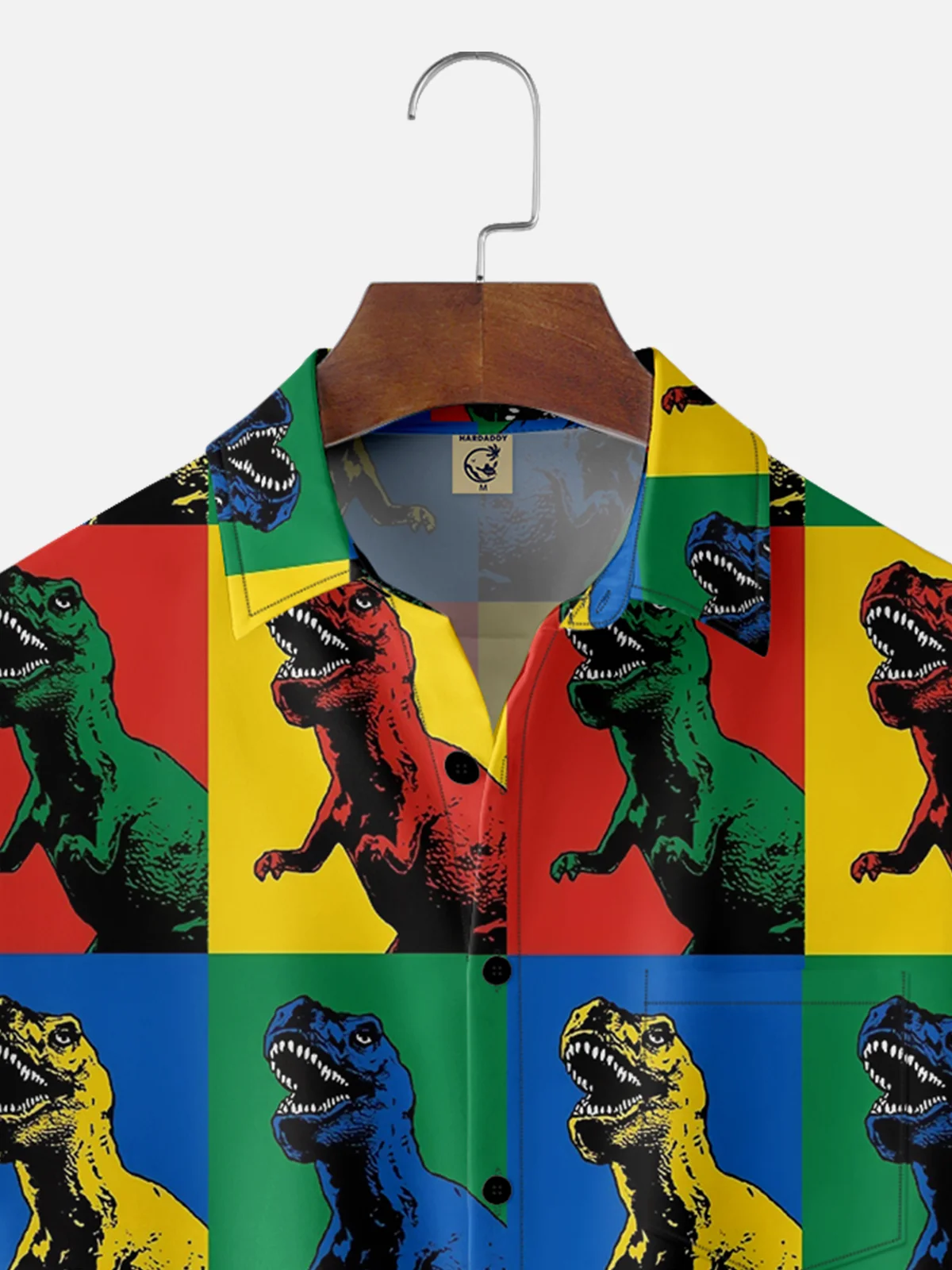 Moisture-wicking Dinosaurs Multi -Color Stitching Chest Pocket Casual Shirt