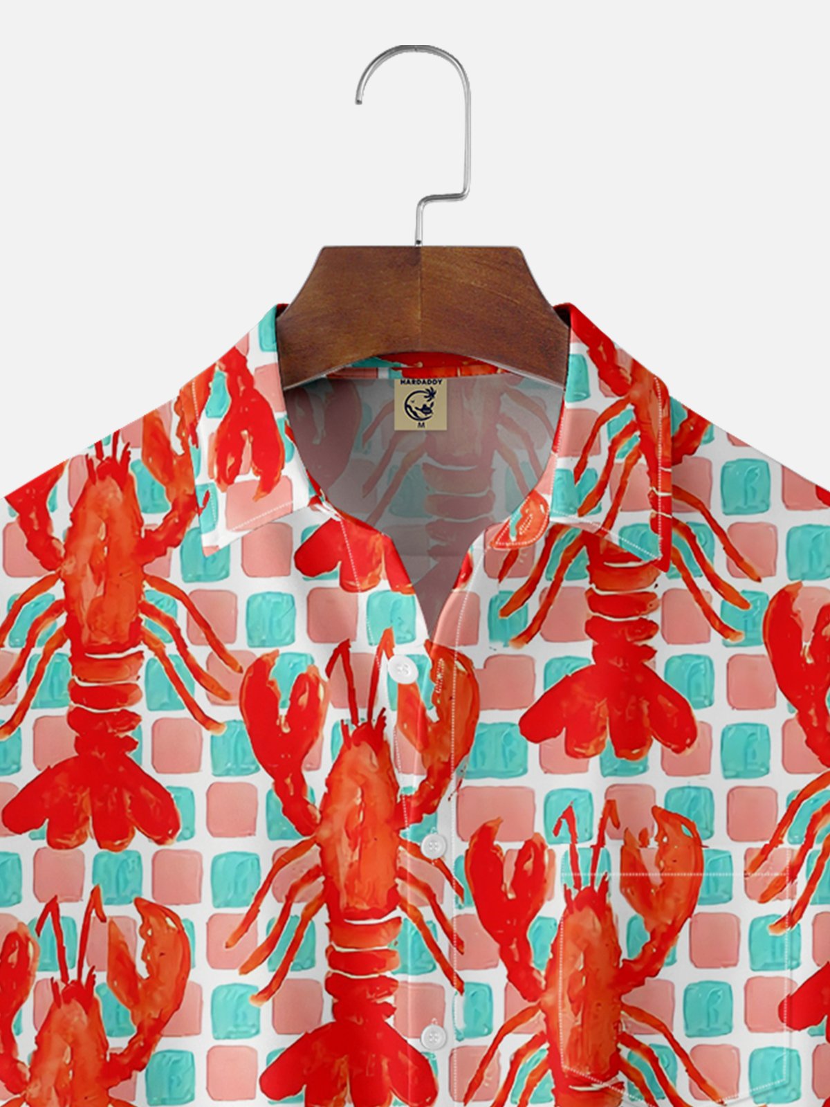 Moisture-wicking Lobster Art Print Red Chest Pocket Hawaiian Shirt