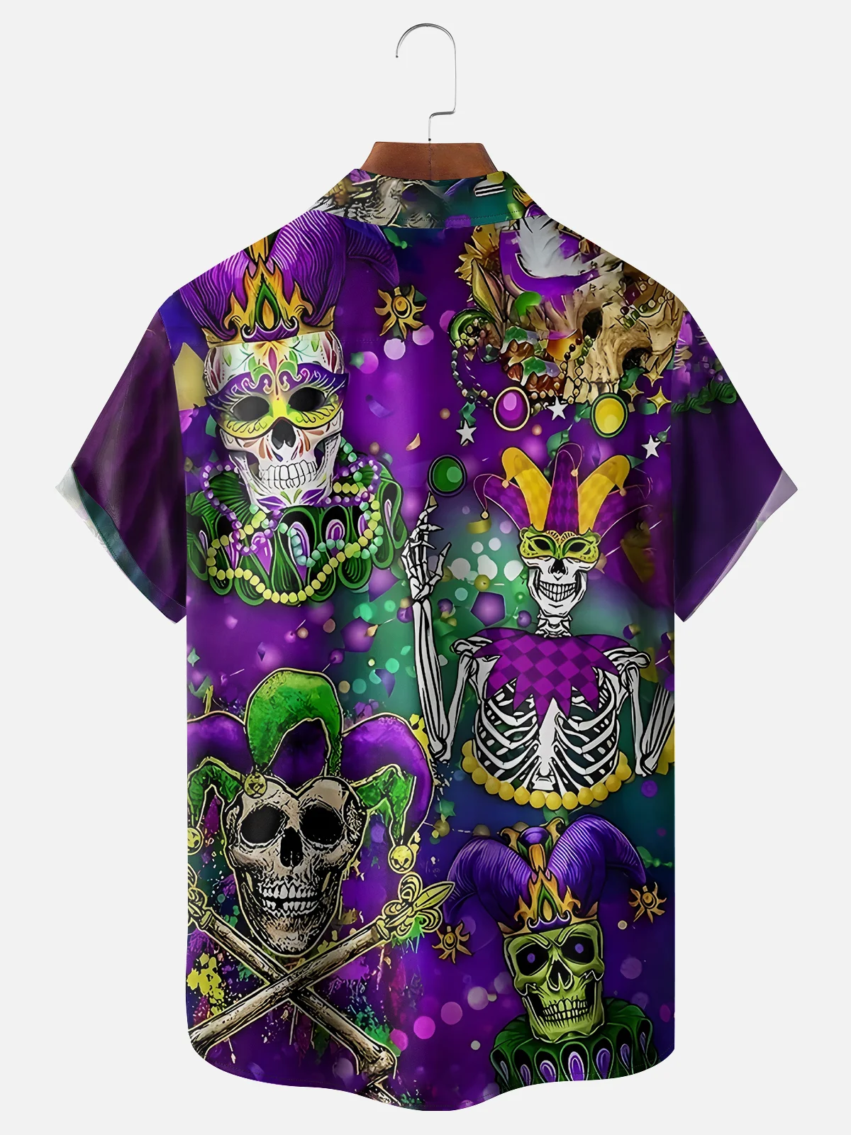 Moisture-wicking Mardi Gras Skull Mask Purple Chest Pocket Casual Shirt