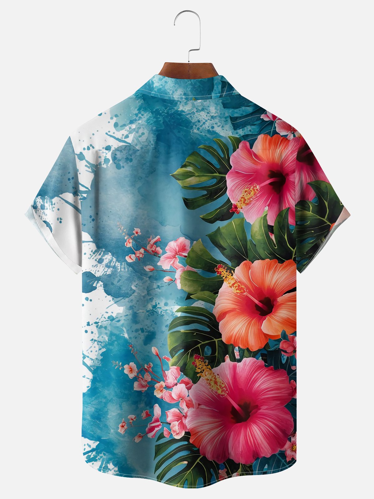 Moisture-wicking Hibiscus Floral Chest Pocket Hawaiian Shirt