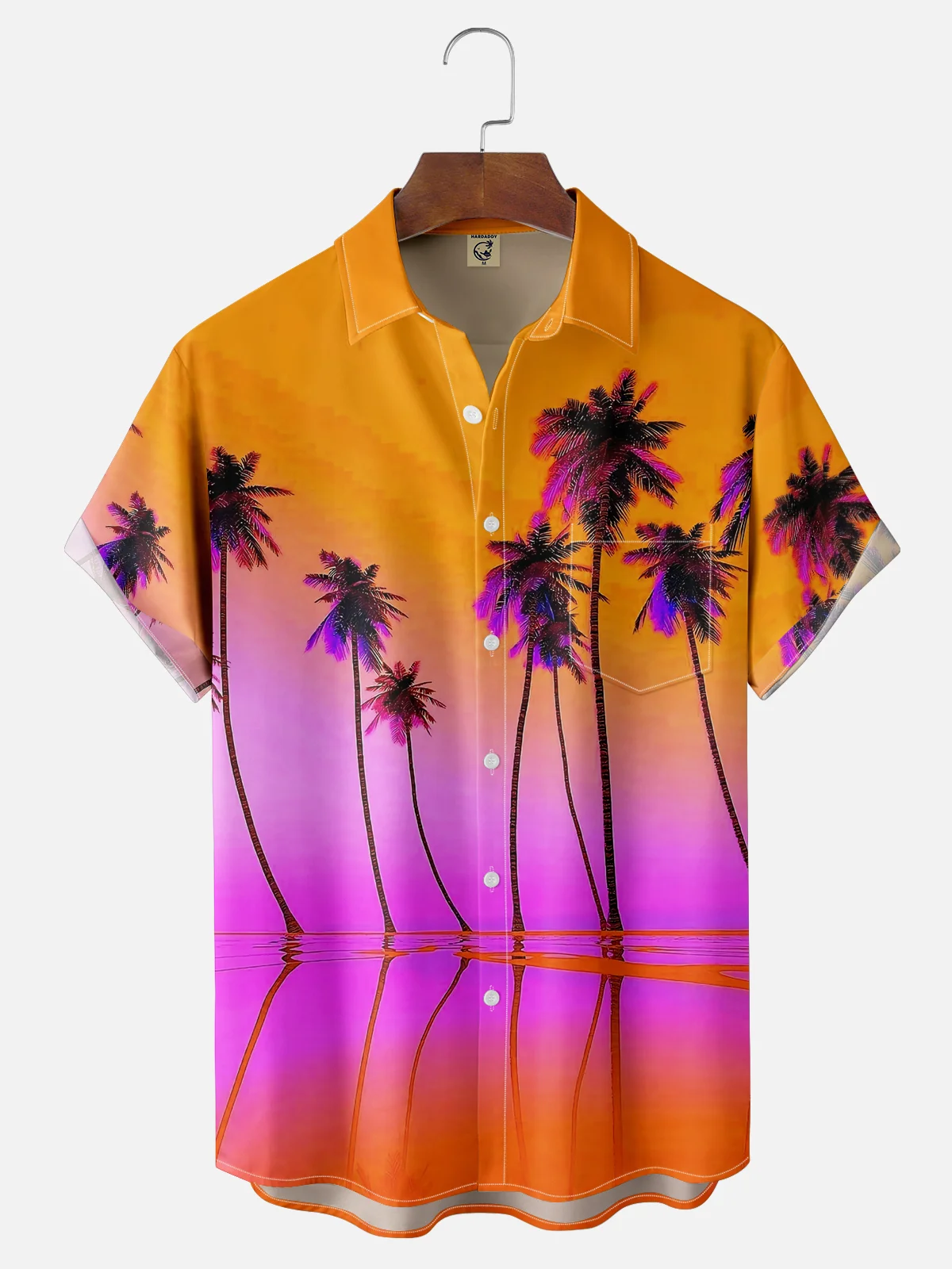 Moisture-wicking Palm Tree Chest Pocket Hawaiian Shirt