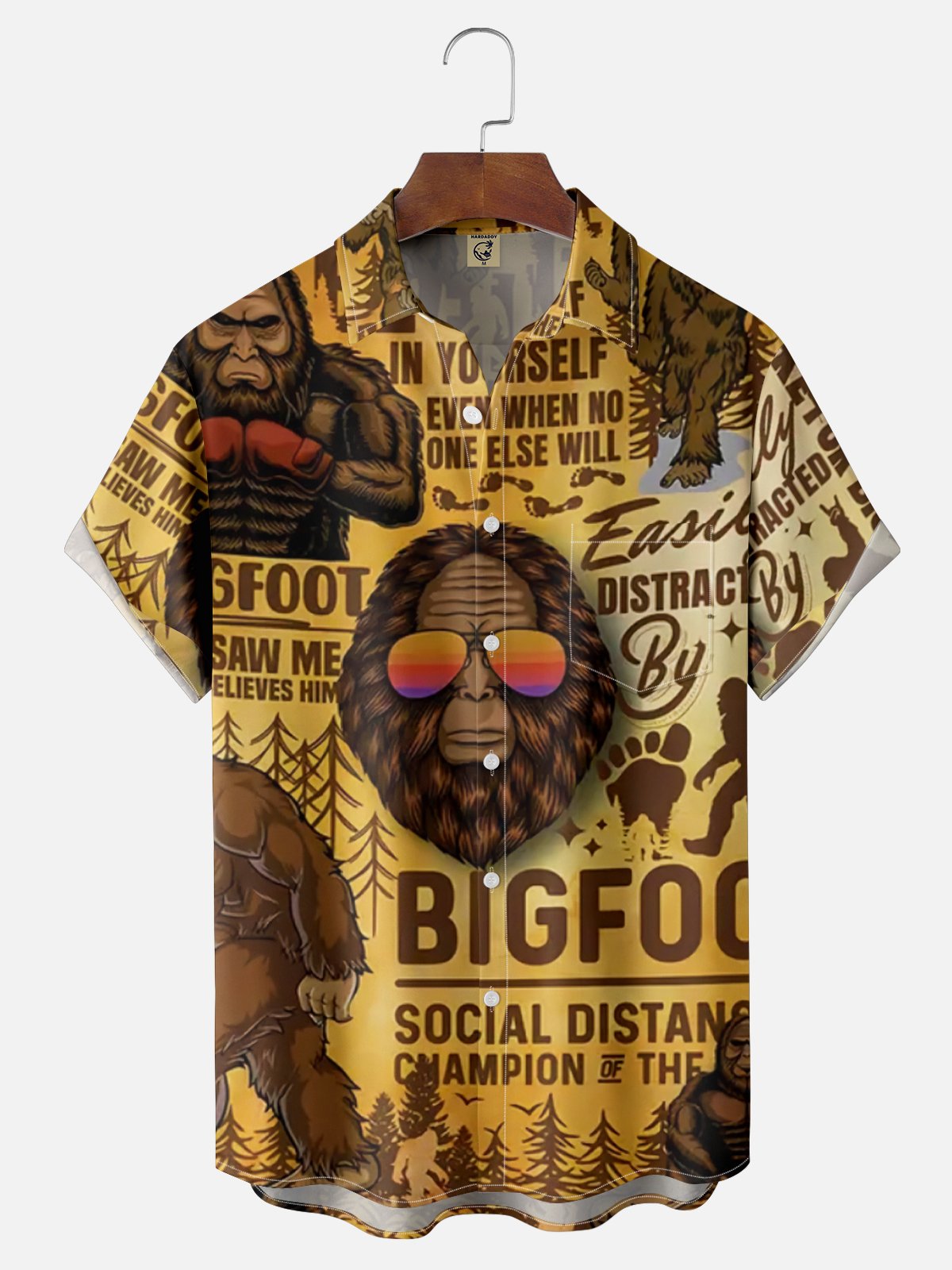 Moisture Wicking Hawaiian Bigfoot Chest Pocket Casual Shirt