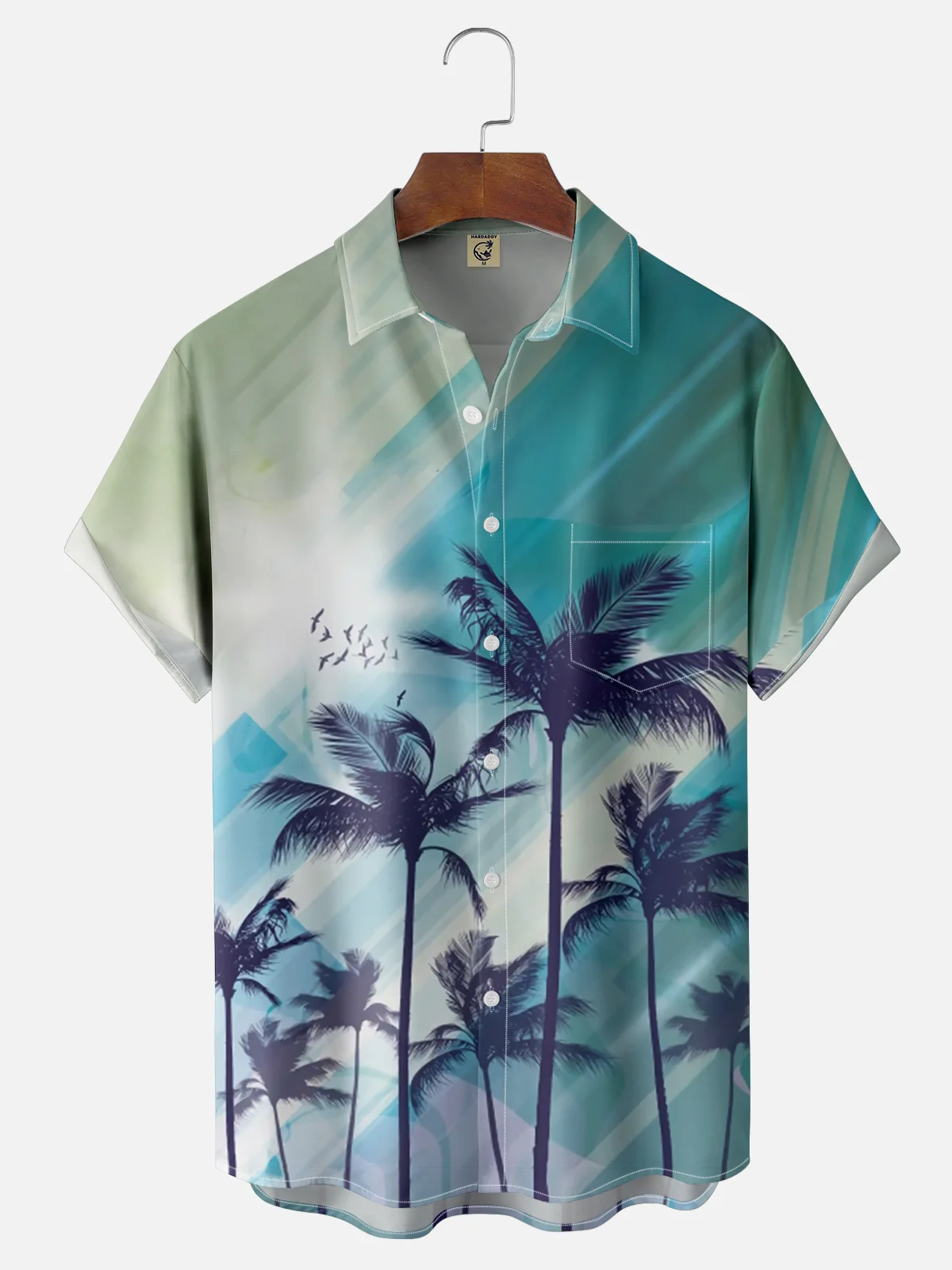 Moisture wicking Geometric Gradient Coconut Tree Chest Pocket Casual Shirt