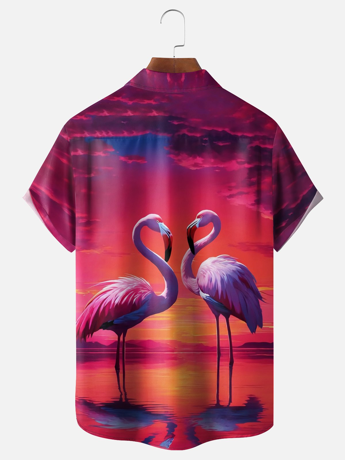 Moisture-wicking Flamingo Chest Pocket Hawaiian Shirt