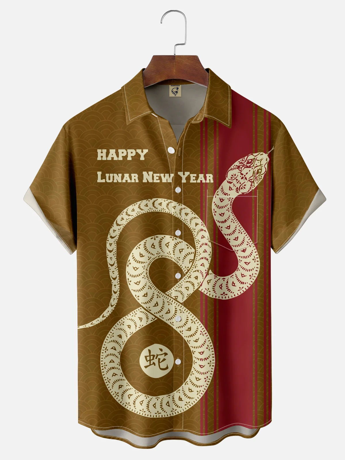 Moisture-wicking Lunar New Year Snake Art Chest Pocket Bowling Shirt