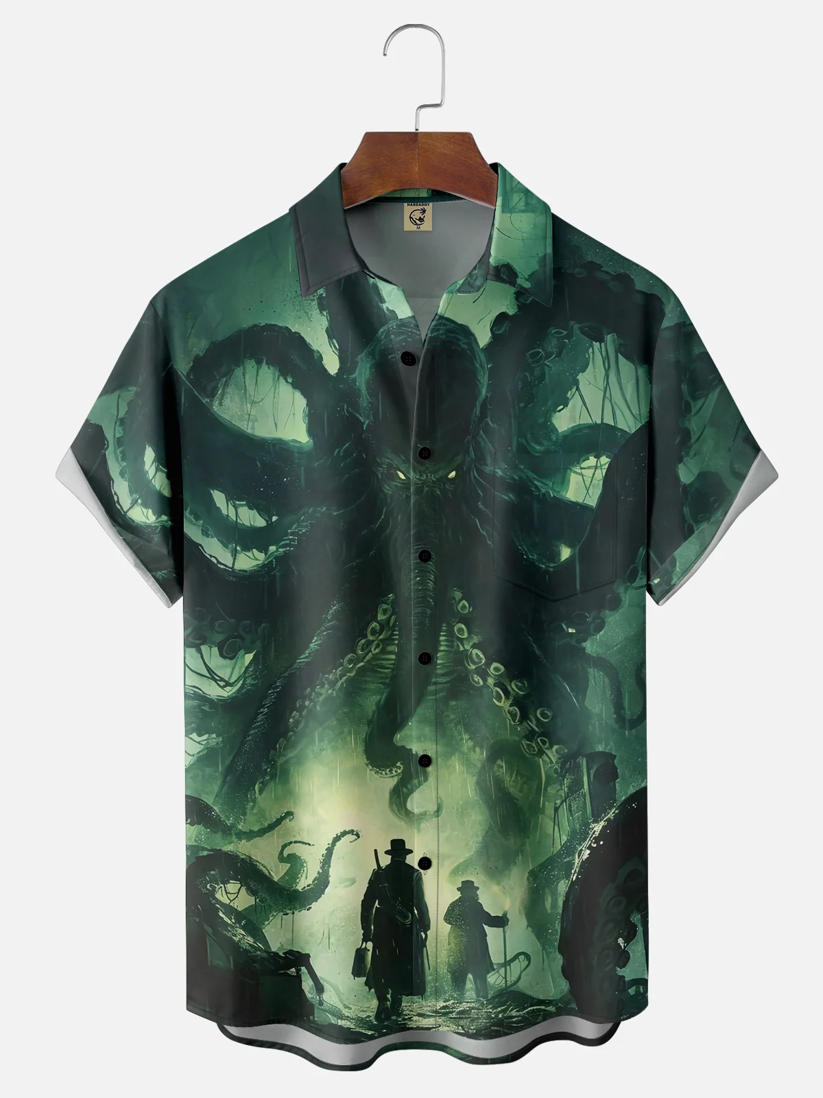 Moisture-wicking Cthulhu Marine Biological Octopus Chest Pocket Casual Shirt