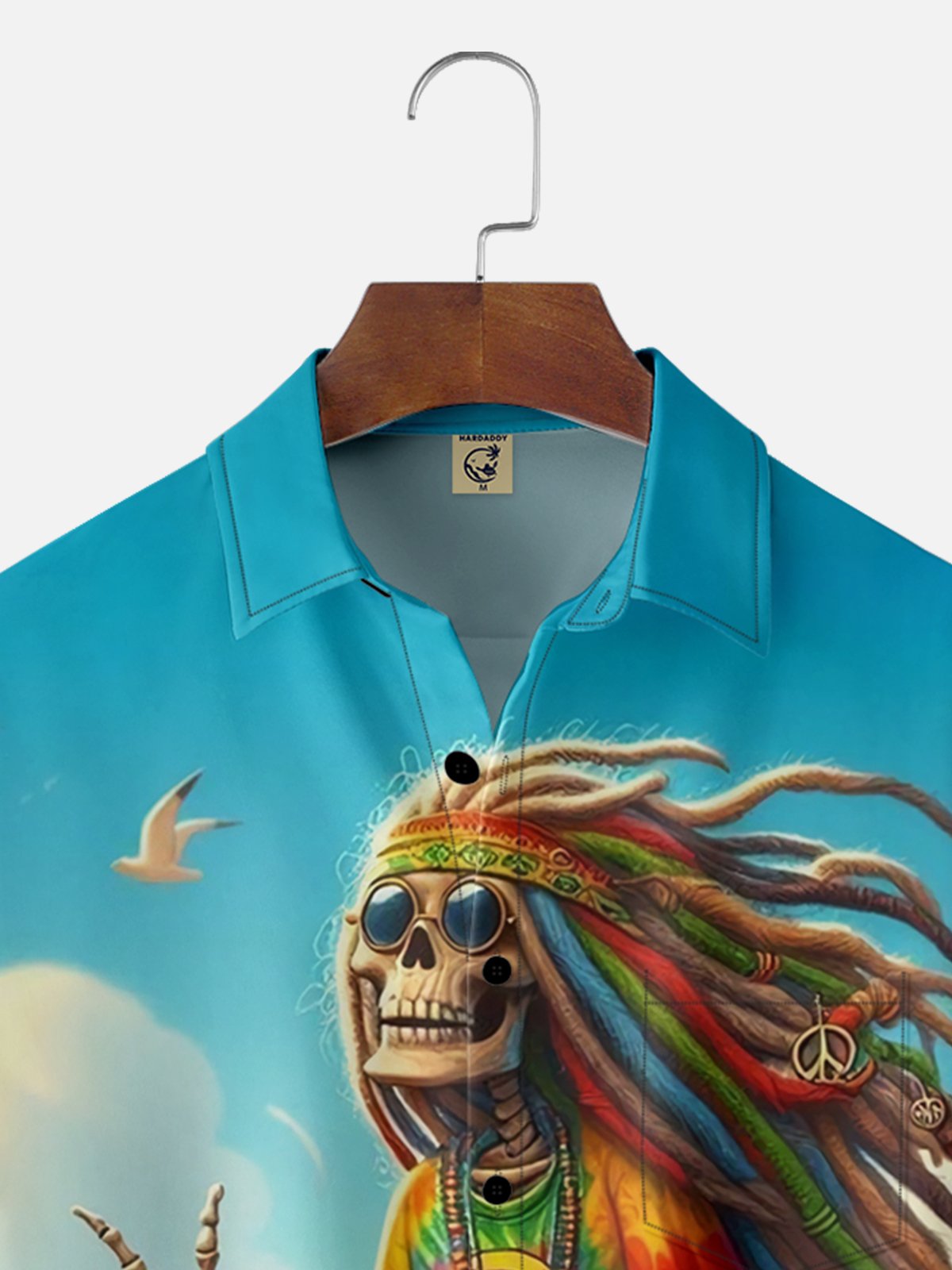 Moisture-wicking Skull Hippie Love and Peace Art Chest Pocket Casual Shirt