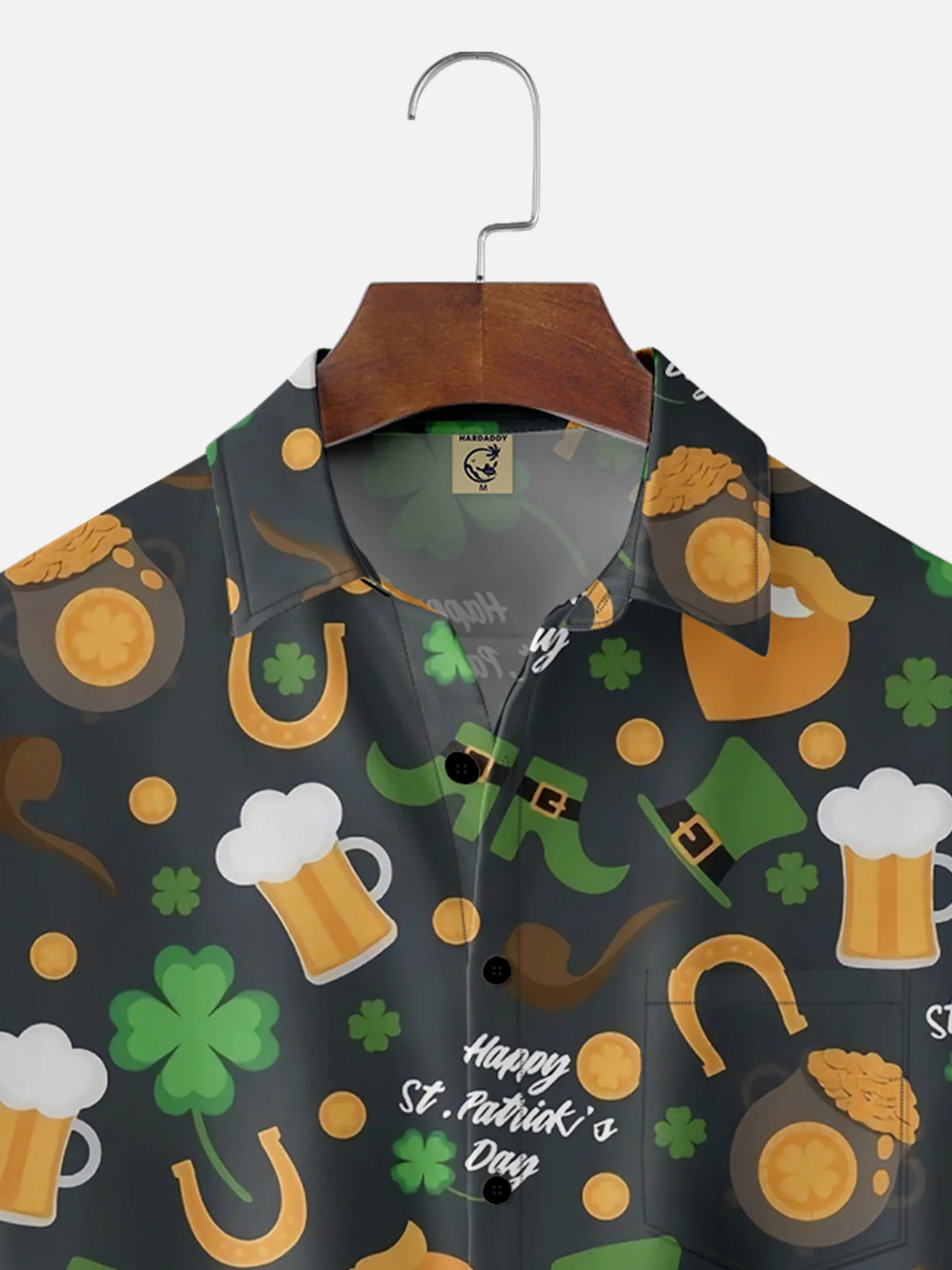 Moisture-wicking St Patrick‘s Day Shamrock Beer Chest Pocket Casual Shirt