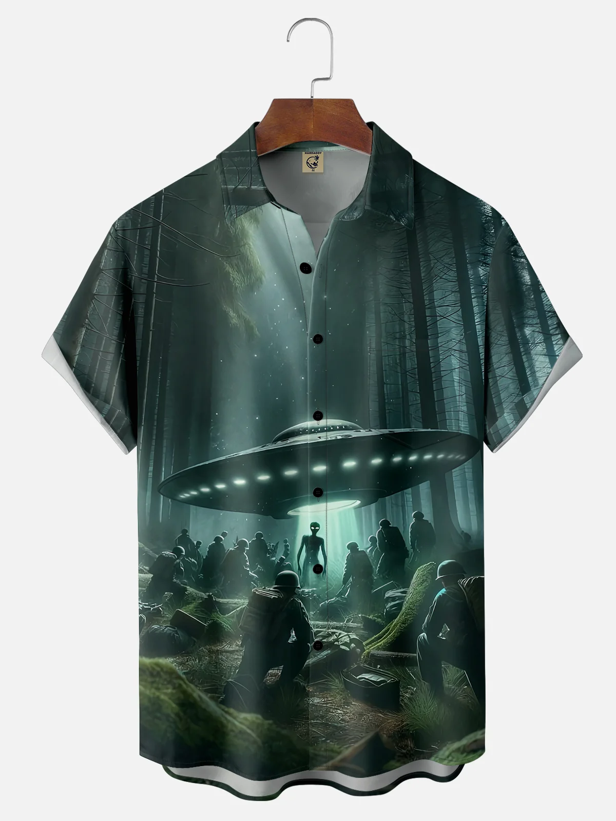 Moisture-wicking Mysterious UFO Aliens Arrive Chest Pocket Hawaiian Shirt