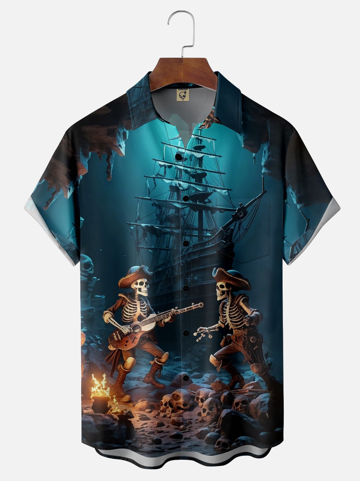 Moisture-wicking Pirate Chest Pocket Hawaiian Shirt