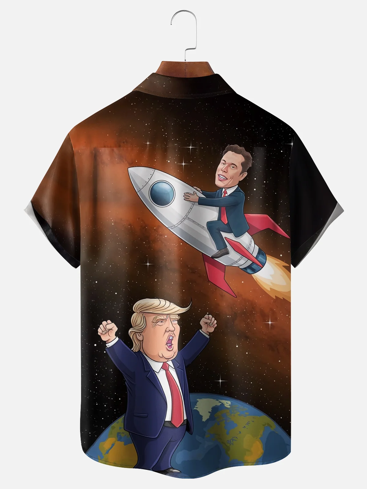 Moisture Wicking Musk Trump Space Spaceship Chest Pocket Casual Shirt