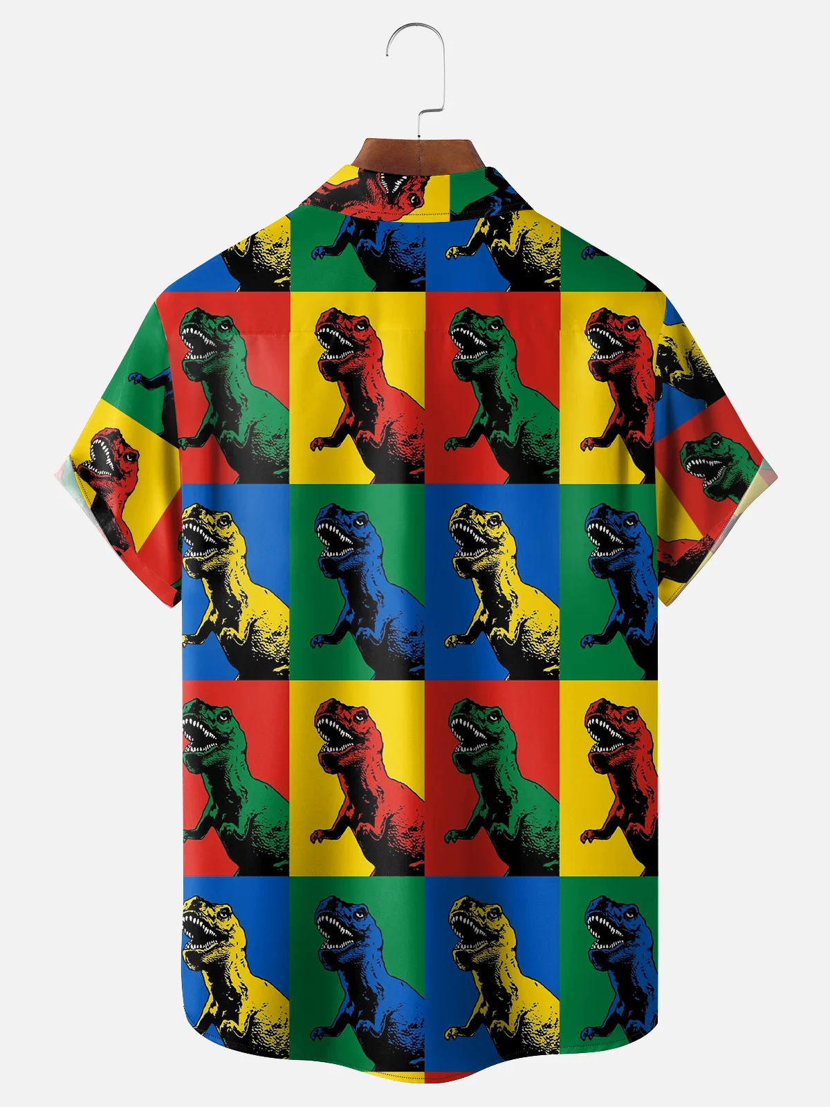 Moisture-wicking Dinosaurs Multi -Color Stitching Chest Pocket Casual Shirt