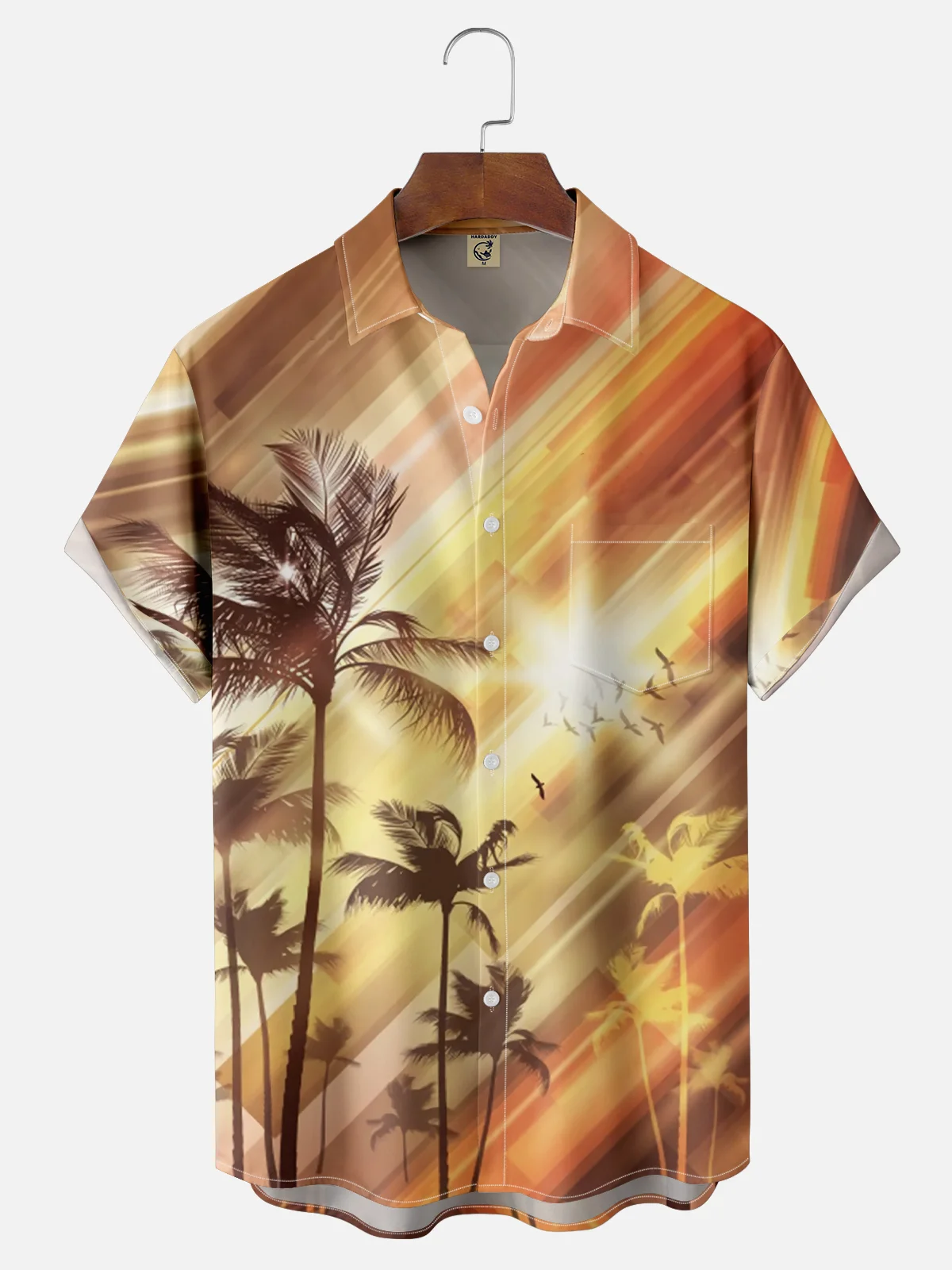 Moisture wicking Geometric Gradient Coconut Tree Chest Pocket Casual Shirt