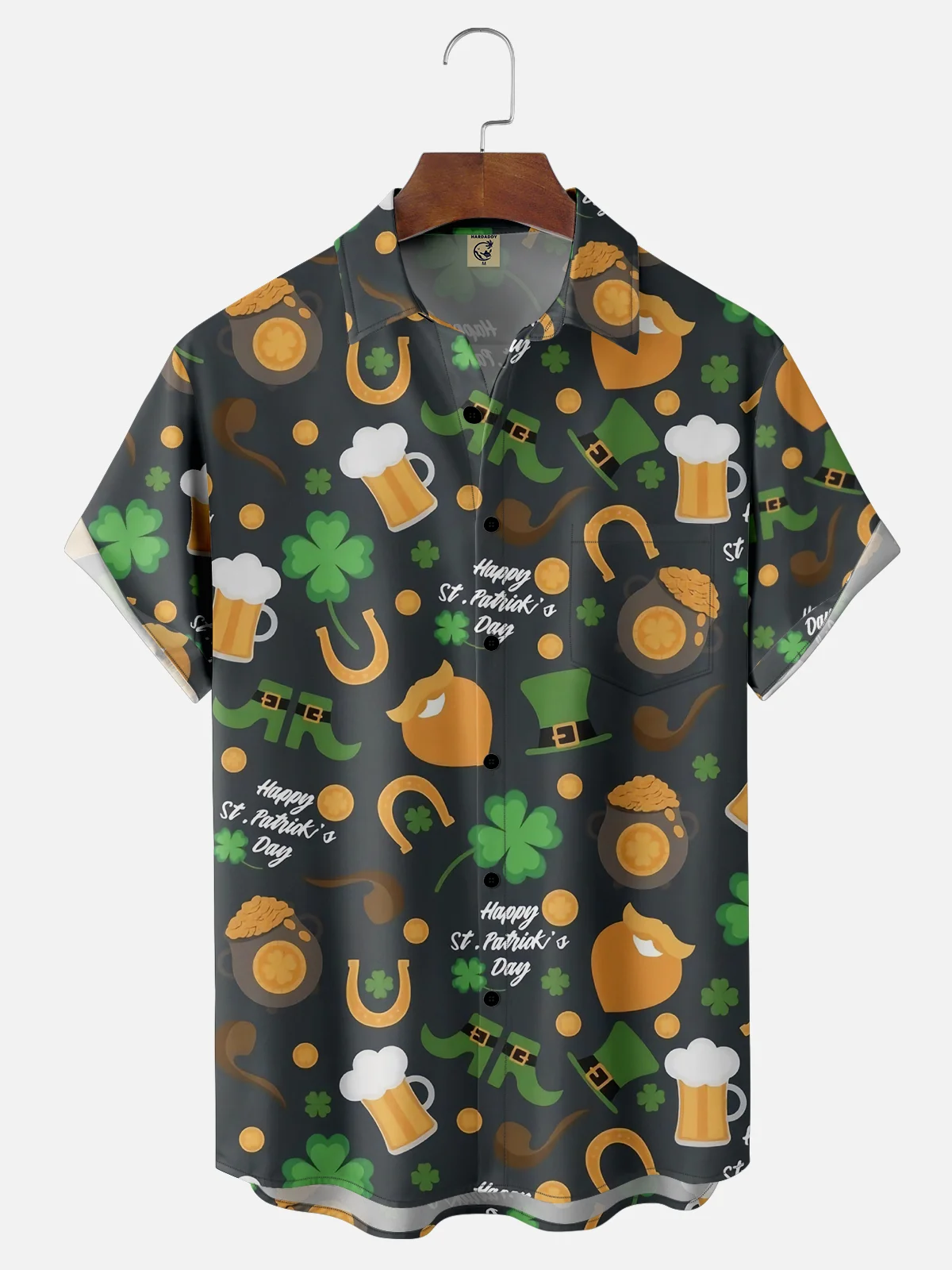 Moisture-wicking St Patrick‘s Day Shamrock Beer Chest Pocket Casual Shirt