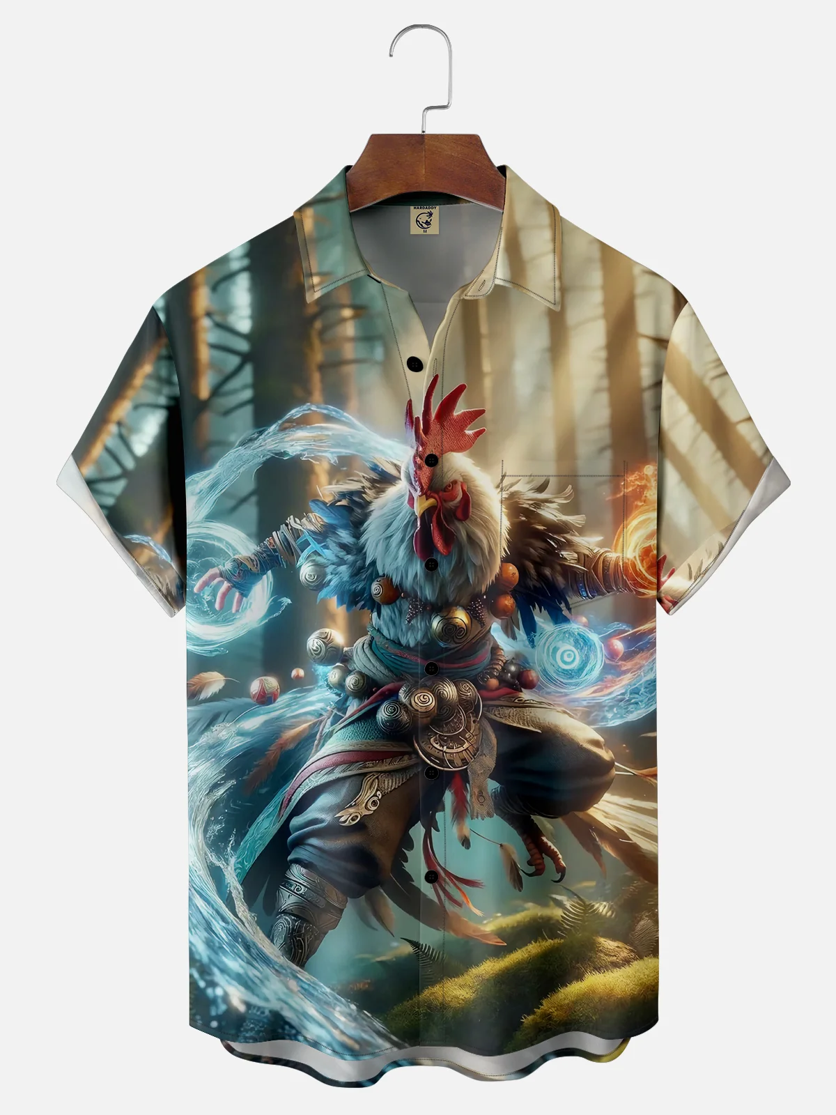 Moisture-wicking Soldier Kungfu Rooster Chest Pocket Hawaiian Shirt