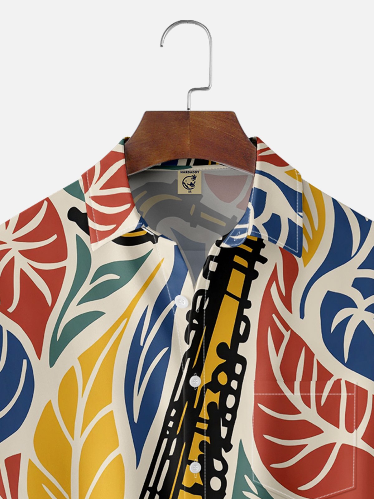 Moisture-wicking Music Saxophone Chest Pocket Hawaiian Shirt