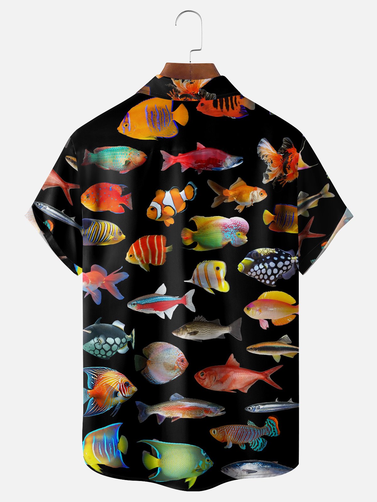 Moisture-wicking Sea Fish Chest Pocket Hawaiian Shirt