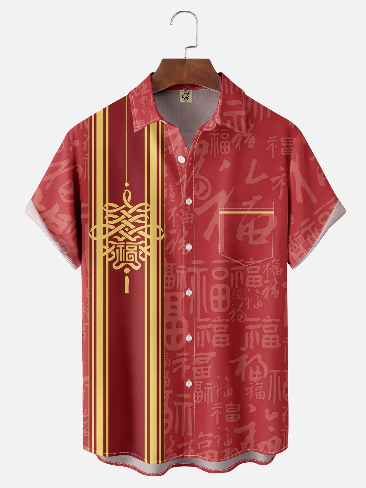 Moisture-wicking Lunar New Year Chinese Knot Art Chest Pocket Bowling Shirt