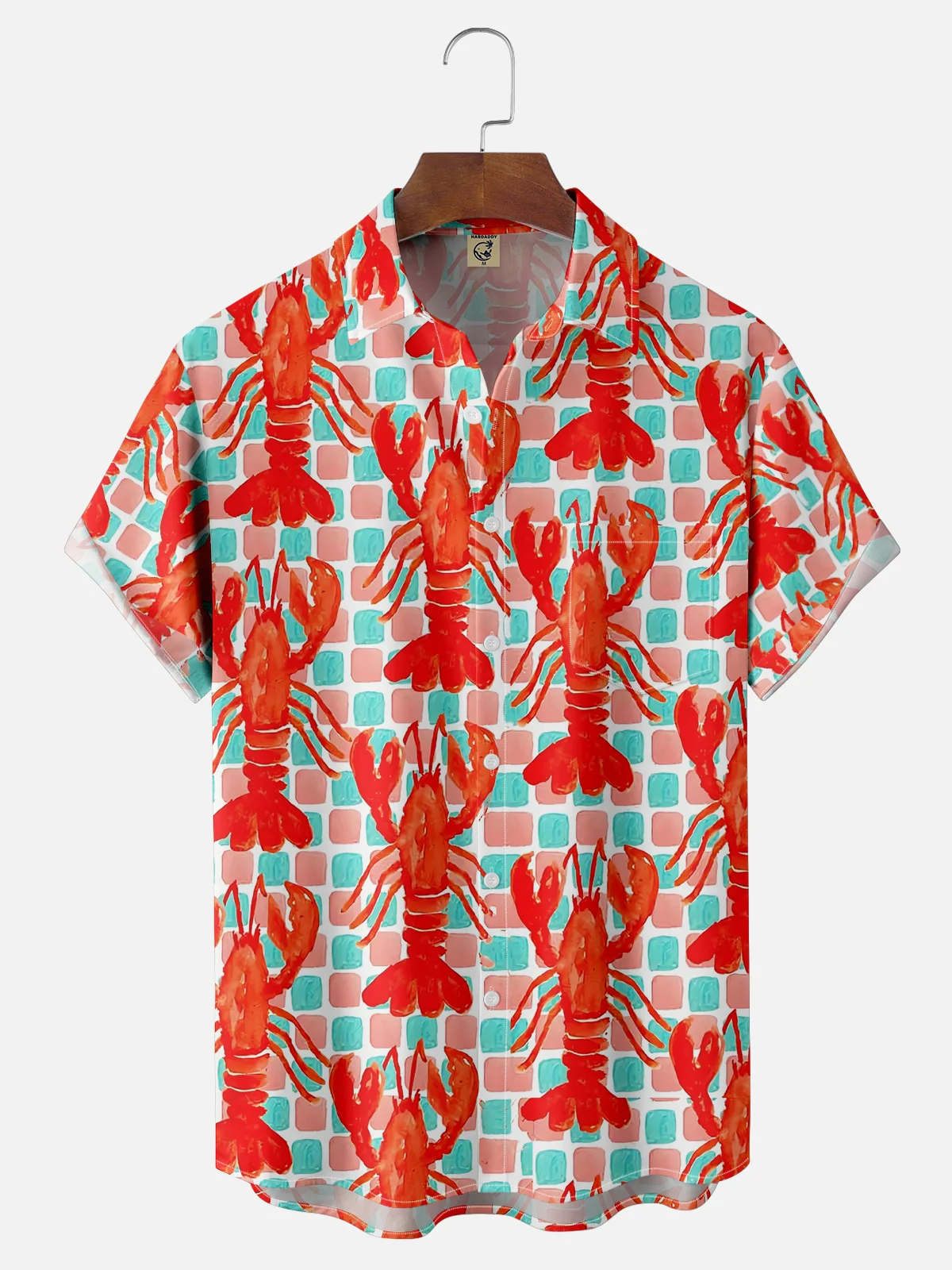 Moisture-wicking Lobster Art Print Red Chest Pocket Hawaiian Shirt