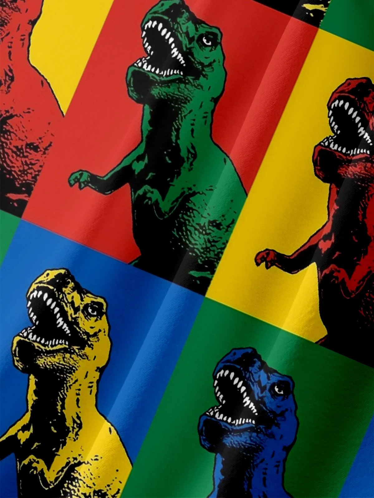 Moisture-wicking Dinosaurs Multi -Color Stitching Chest Pocket Casual Shirt