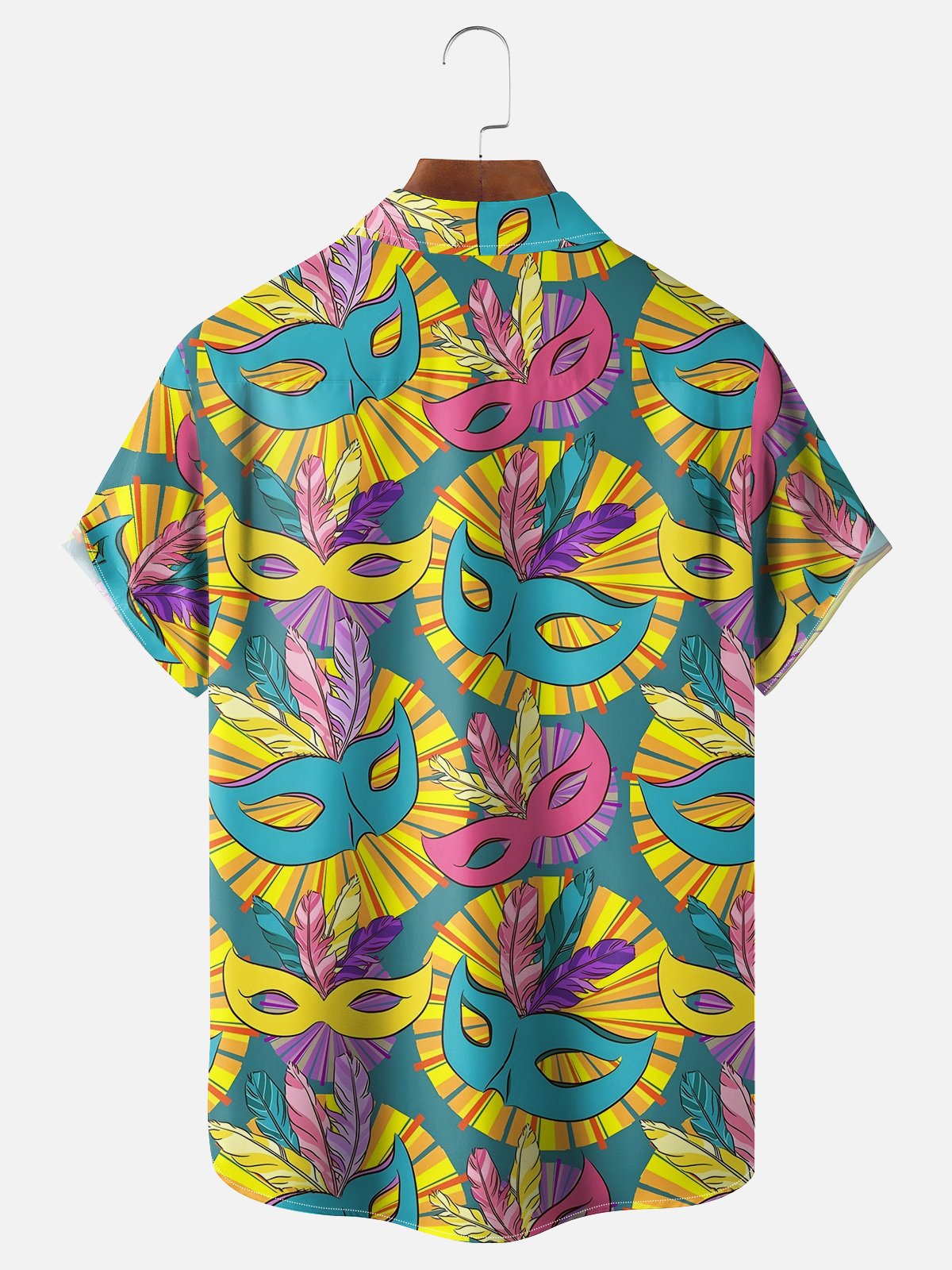 Moisture-wicking Mardi Gras Art Mask Print Chest Pocket Hawaiian Shirt