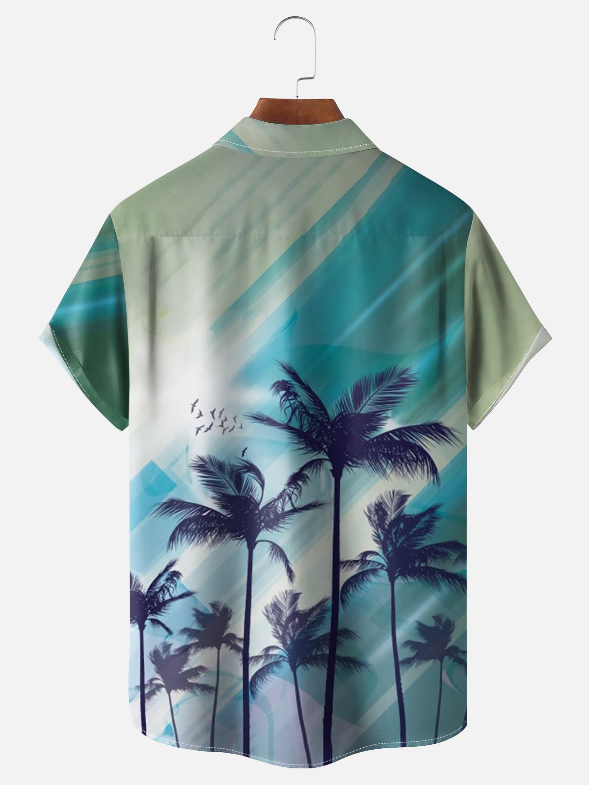 Moisture wicking Geometric Gradient Coconut Tree Chest Pocket Casual Shirt