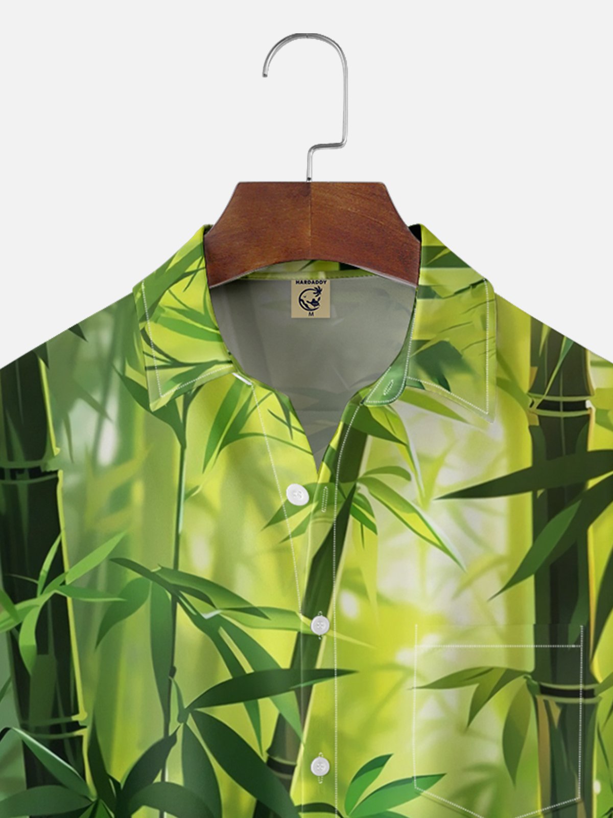 Moisture-wicking Art Bamboo Green Chest Pocket Hawaiian Shirt