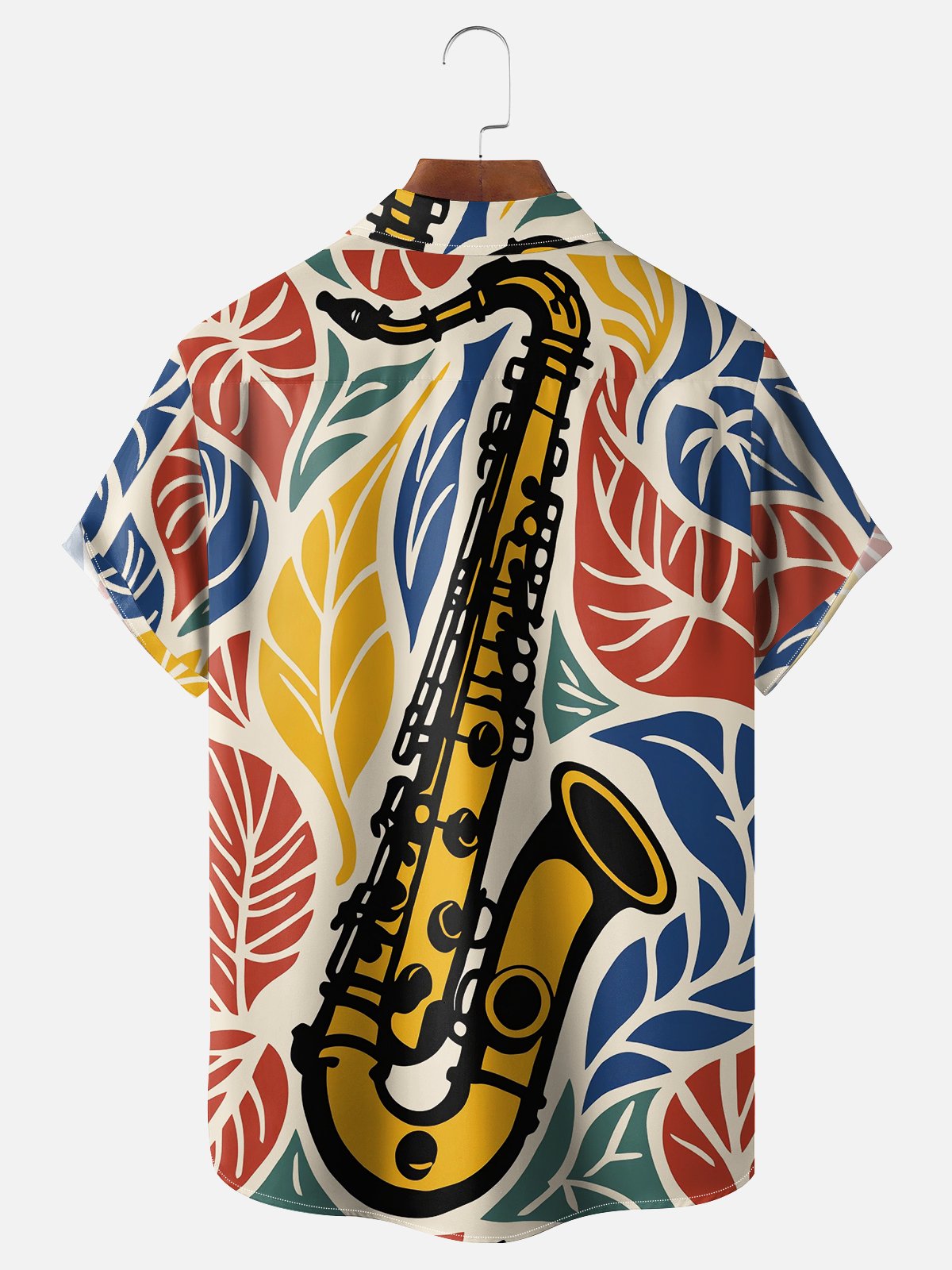 Moisture-wicking Music Saxophone Chest Pocket Hawaiian Shirt