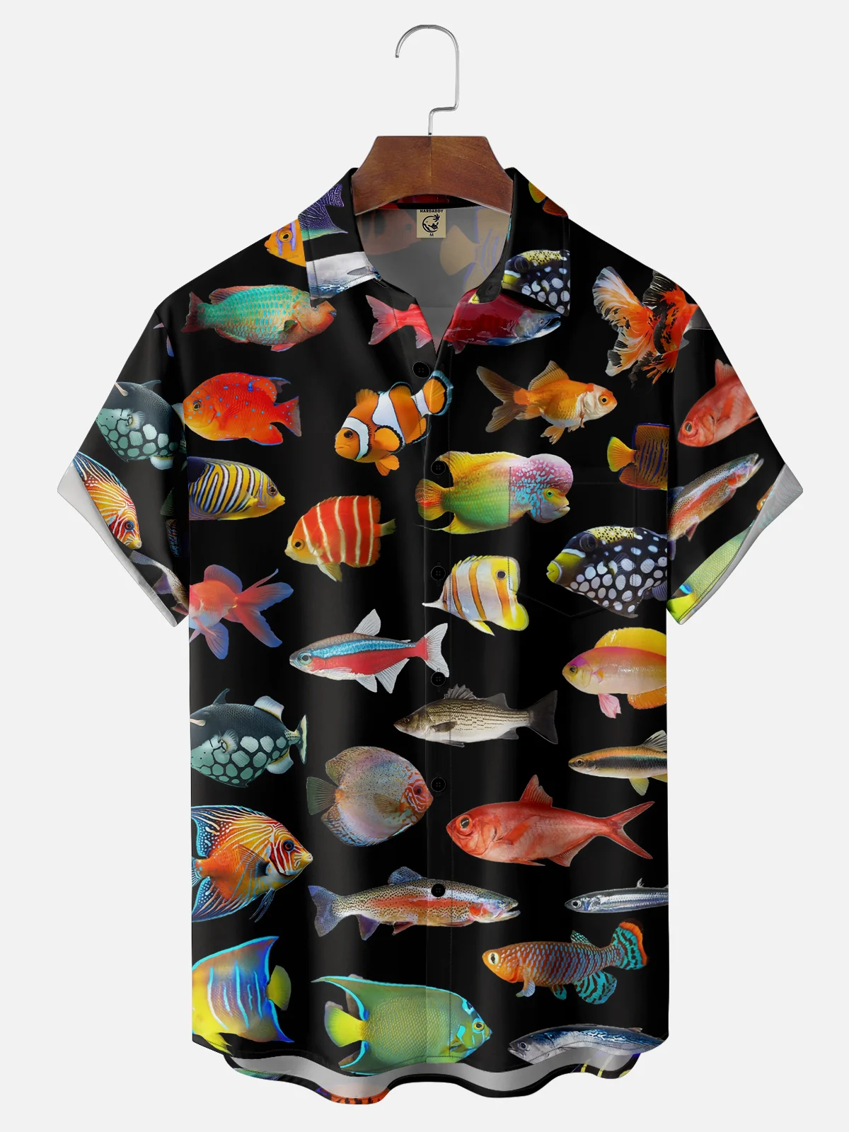 Moisture-wicking Sea Fish Chest Pocket Hawaiian Shirt