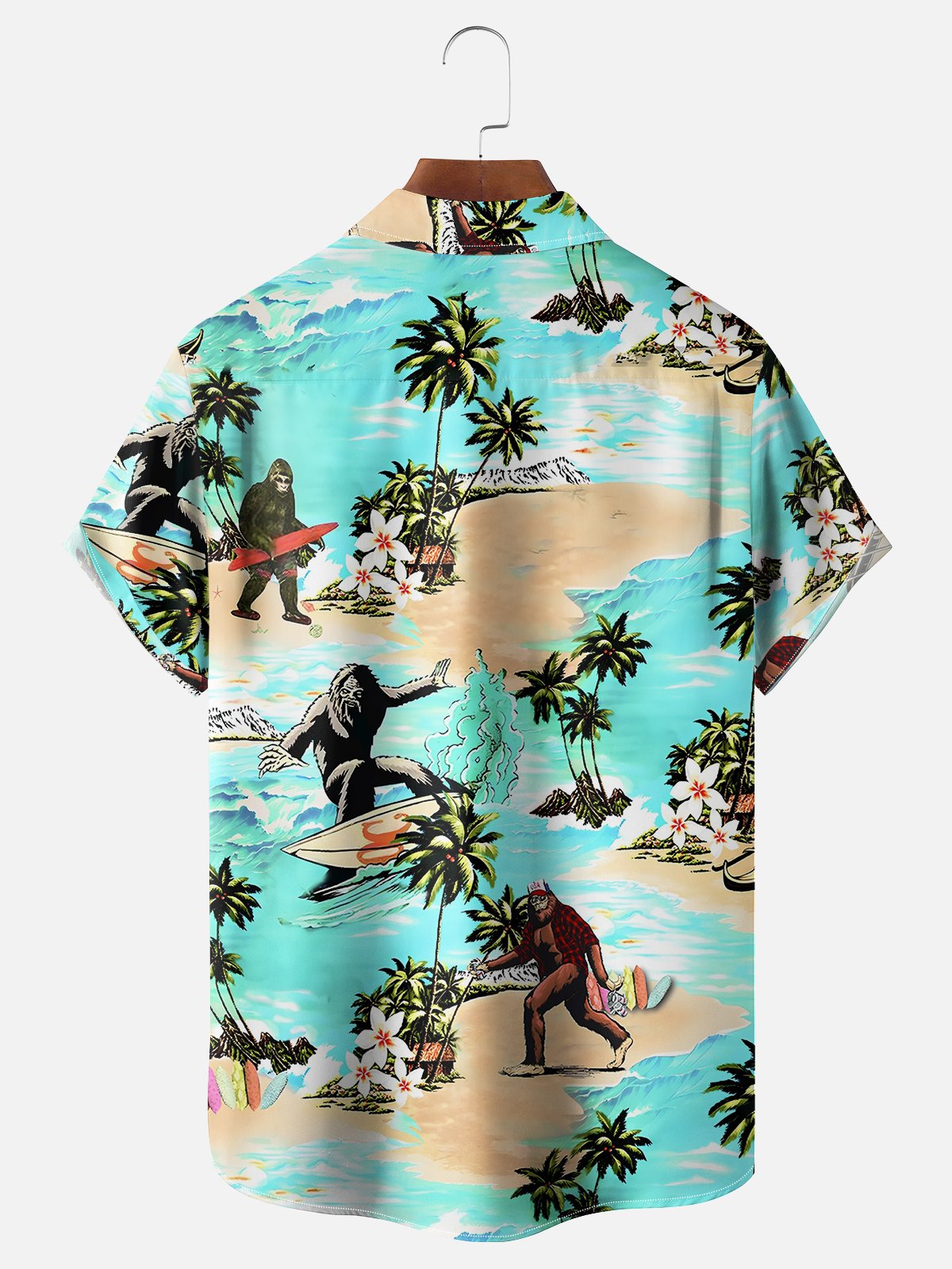 Moisture-wicking Bigfoot Surf Blue Chest Pocket Hawaiian Shirt