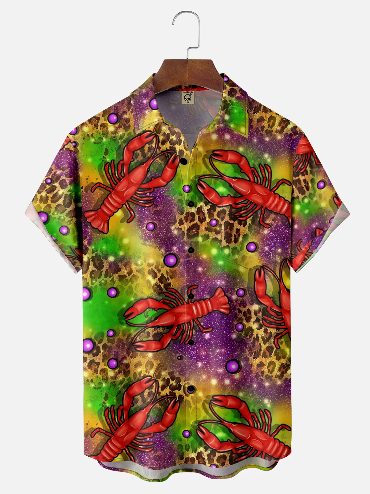 Moisture-wicking Mardi Gras Lobster Leopard Chest Pocket Casual Shirt