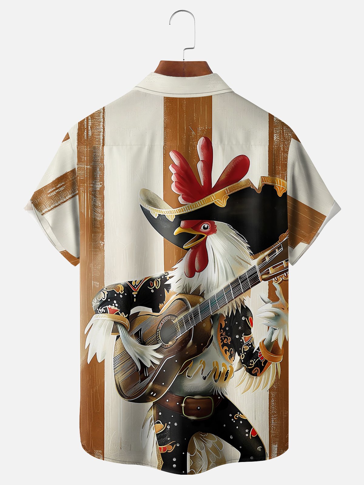 Moisture-wicking Guitar Rooster Rock Chest Pocket Hawaiian Shirt