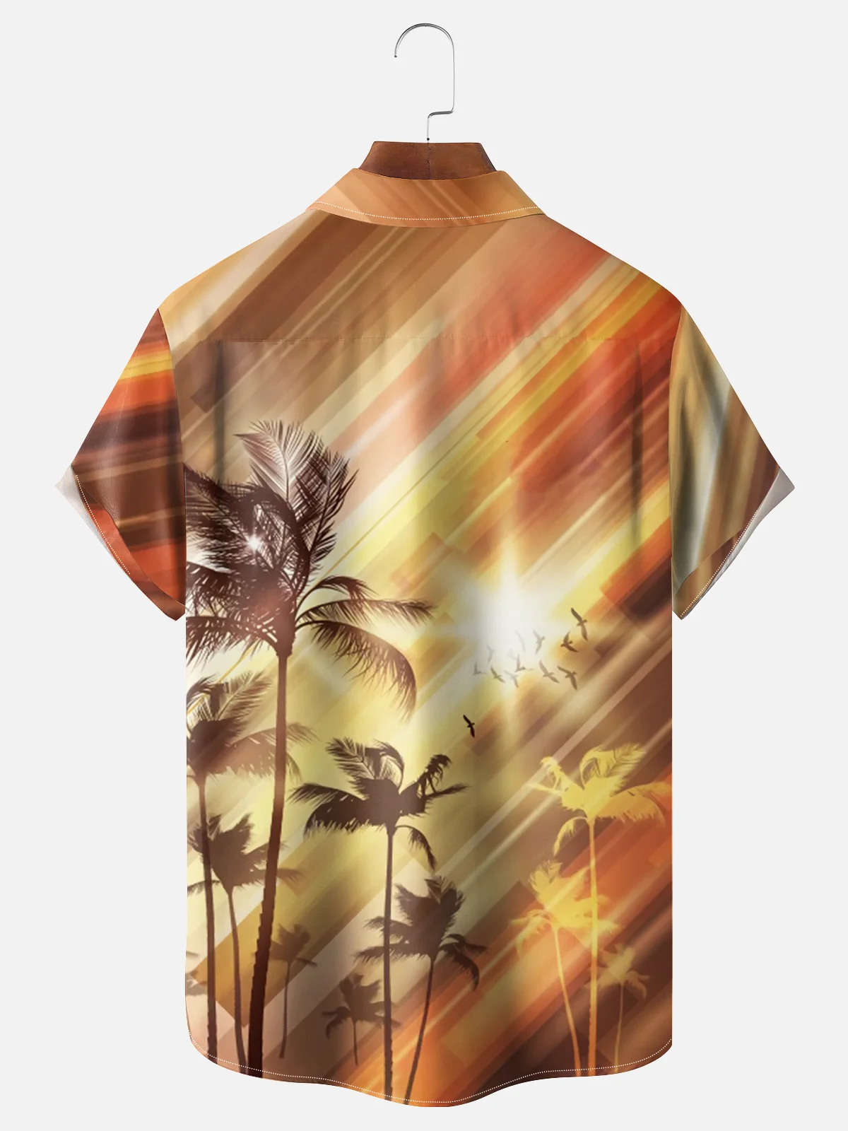 Moisture wicking Geometric Gradient Coconut Tree Chest Pocket Casual Shirt