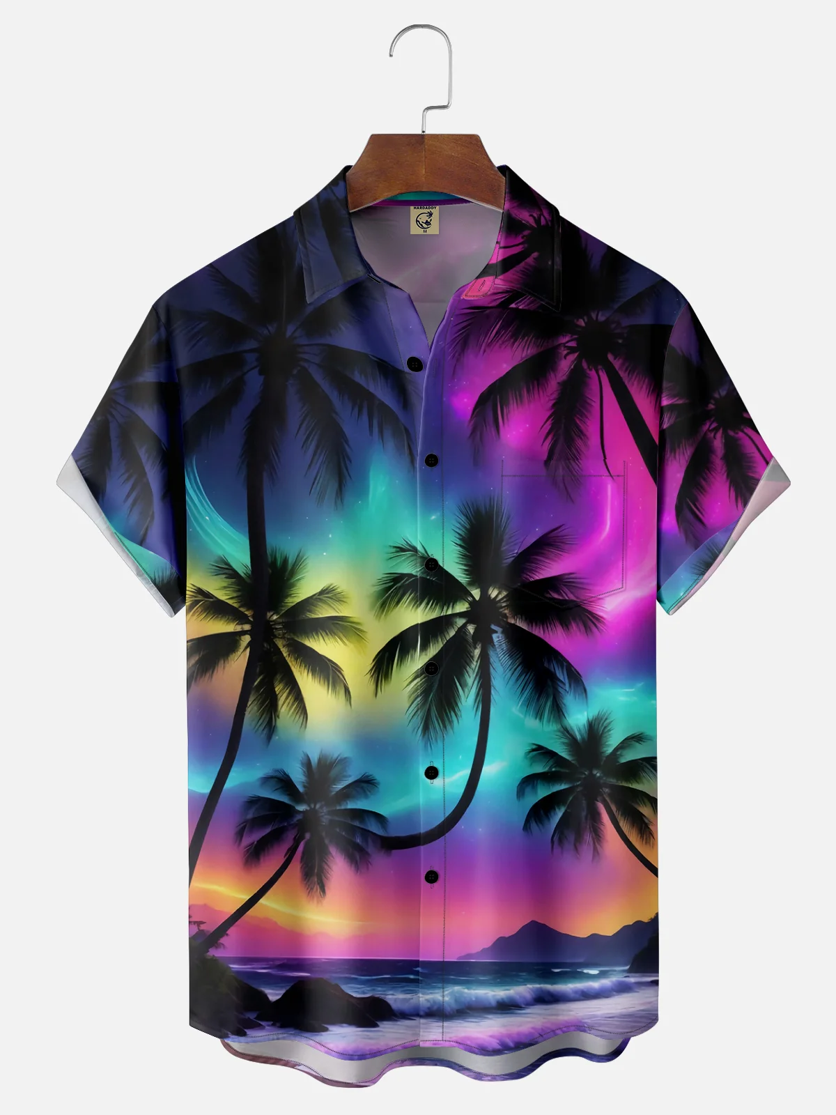 Moisture-wicking Palm Tree Chest Pocket Hawaiian Shirt