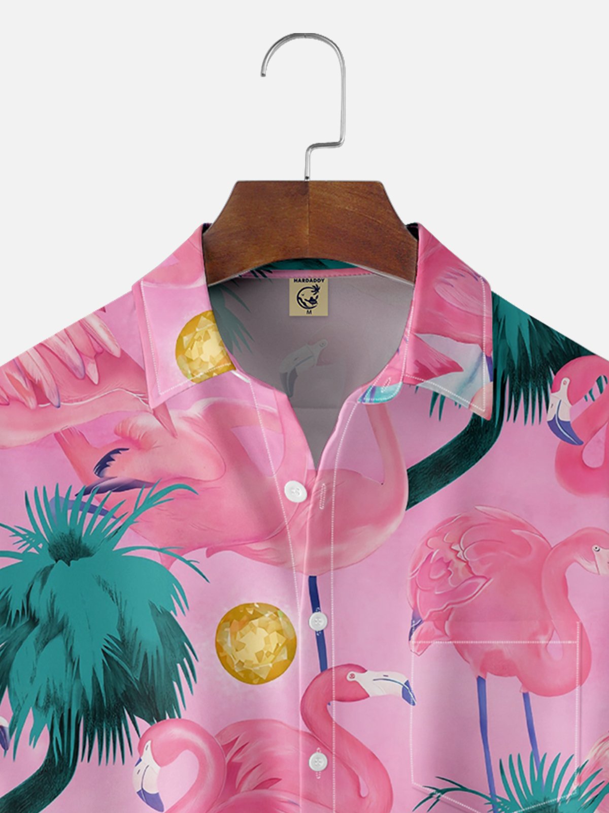 Moisture-wicking Flamingo Coconut Tree Chest Pocket Hawaiian Shirt