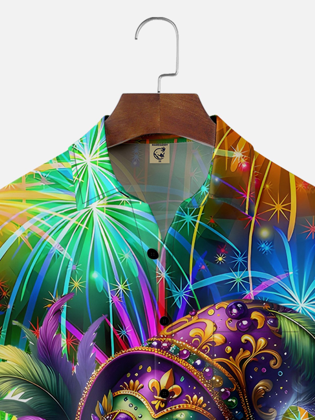 Moisture-wicking Mardi Gras Happy Fireworks Chest Pocket Hawaiian Shirt