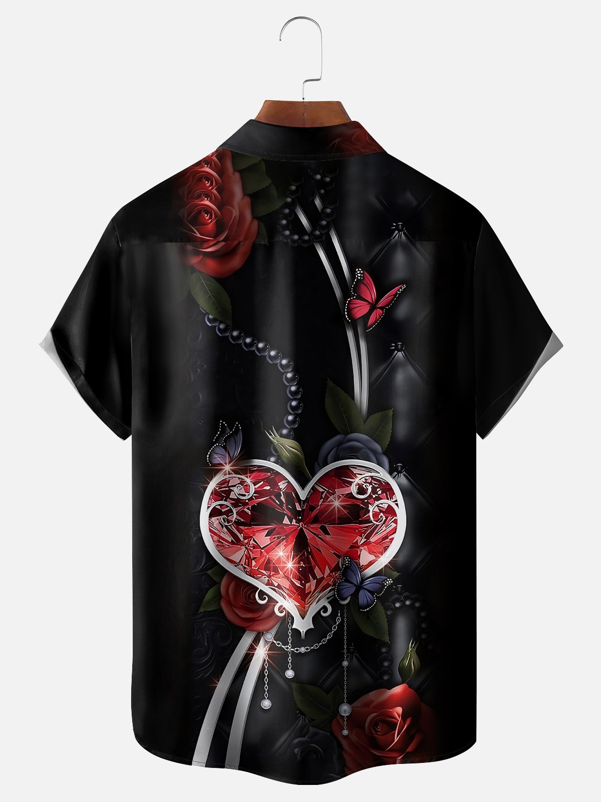 Moisture-wicking Valentine's Day Gem Heart Chest Pocket Hawaiian Shirt