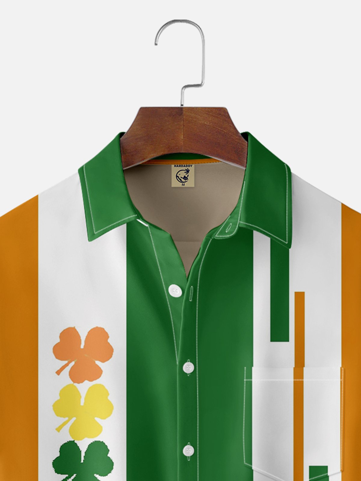 Moisture Wicking St. Patrick's Day Shamrock Chest Pocket Casual Bowling Shirt