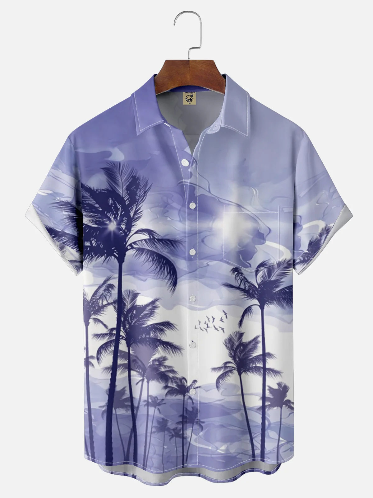 Moisture Wicking Gradient Coconut Tree Chest Pocket Casual Hawaiian Shirt