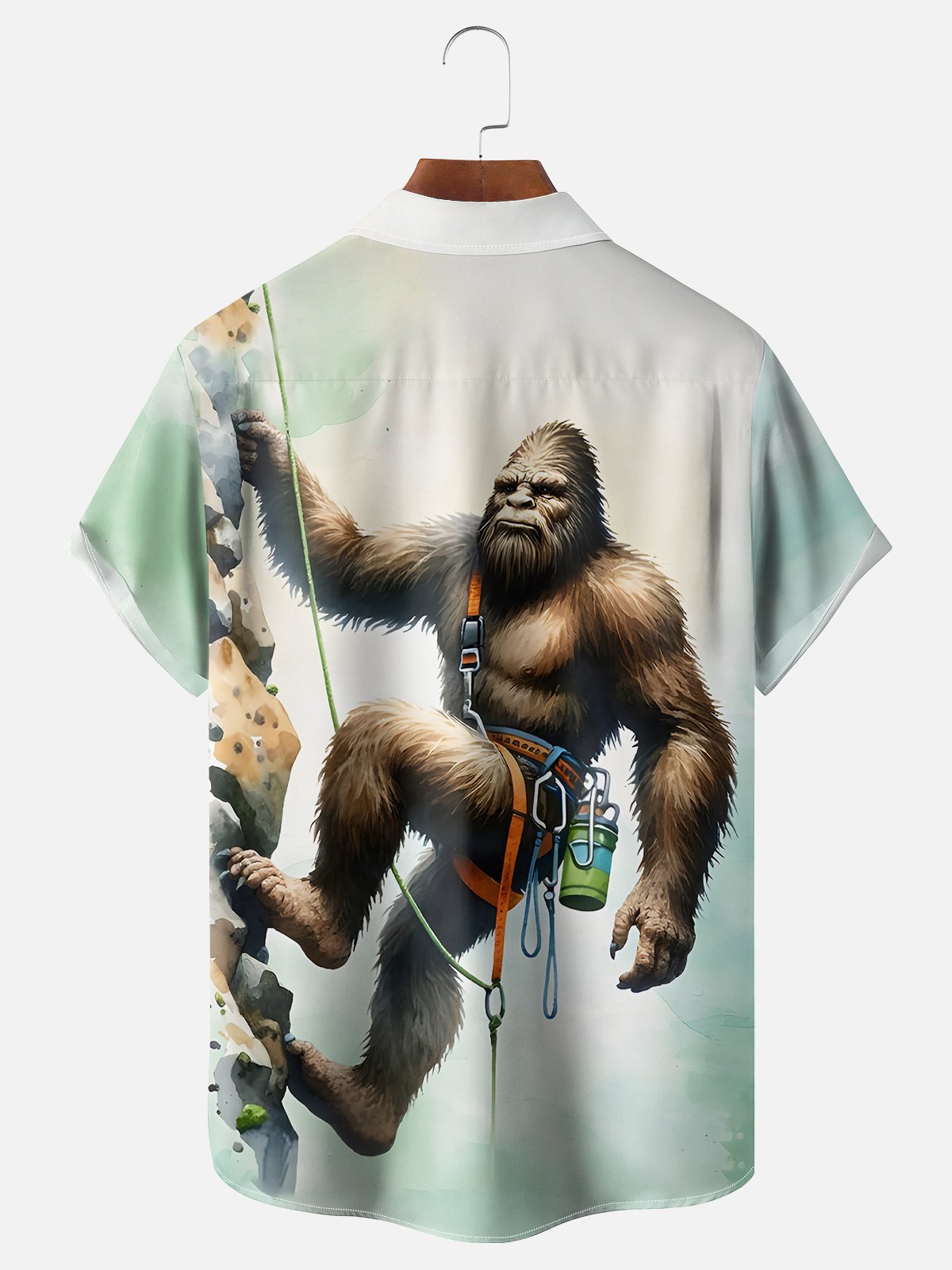 Moisture-wicking Bigfoot Rock Climbing Artist Chest Pocket Hawaiian Shirt