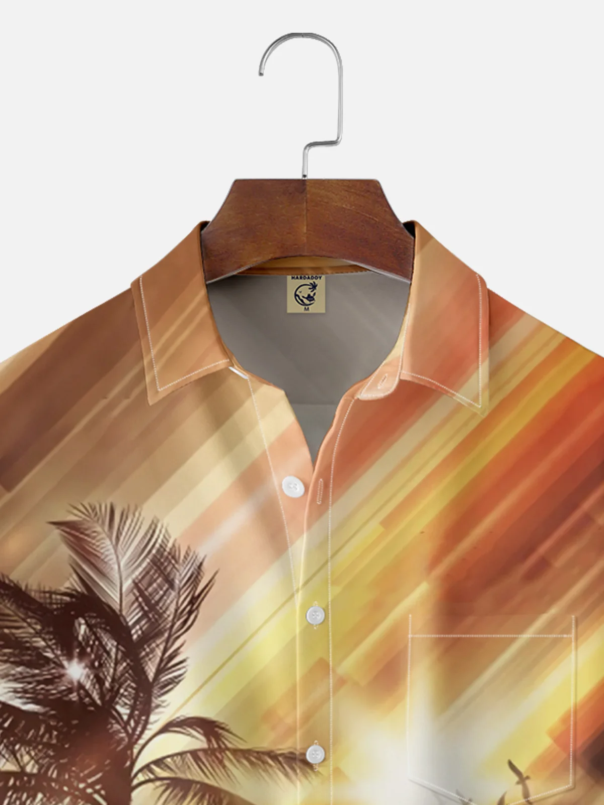 Moisture wicking Geometric Gradient Coconut Tree Chest Pocket Casual Shirt