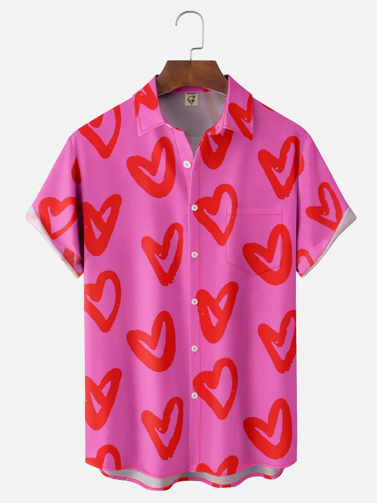 Moisture-wicking Valentine’s Day Heart Chest Pocket Casual Shirt