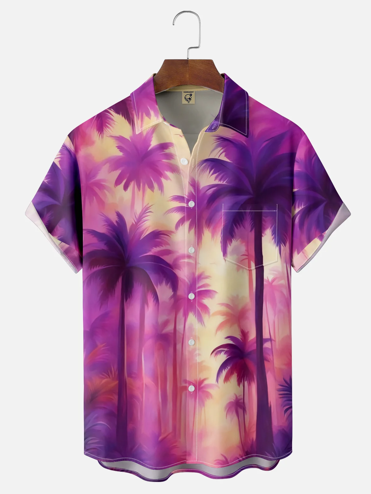 Moisture-wicking Palm Tree Chest Pocket Hawaiian Shirt